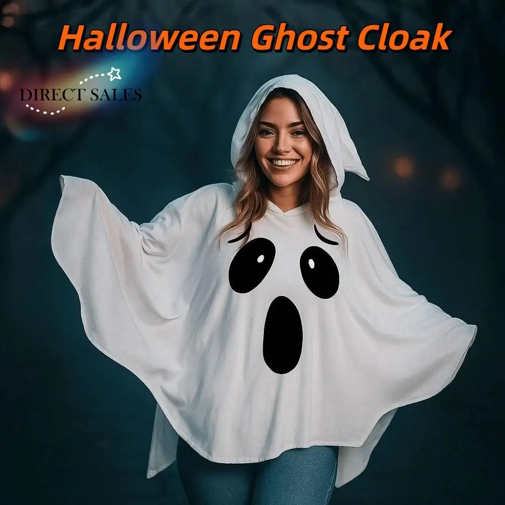 

White Halloween Cloak Cape Fright Clothes Black Eye Pumpkin Cloak Trick-or-Treat Spooky Fancy Dress Ghost Poncho Robe Carnival