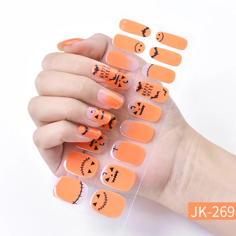 24tips Halloween Semi-ausgehärtete UV Gel Nagel Aufkleber Volle Abdeckung Gel Nagel Aufkleber Für UV Lampe Gel Nagel Streifen Presse Auf Nagel Aufkleber – Detail 5