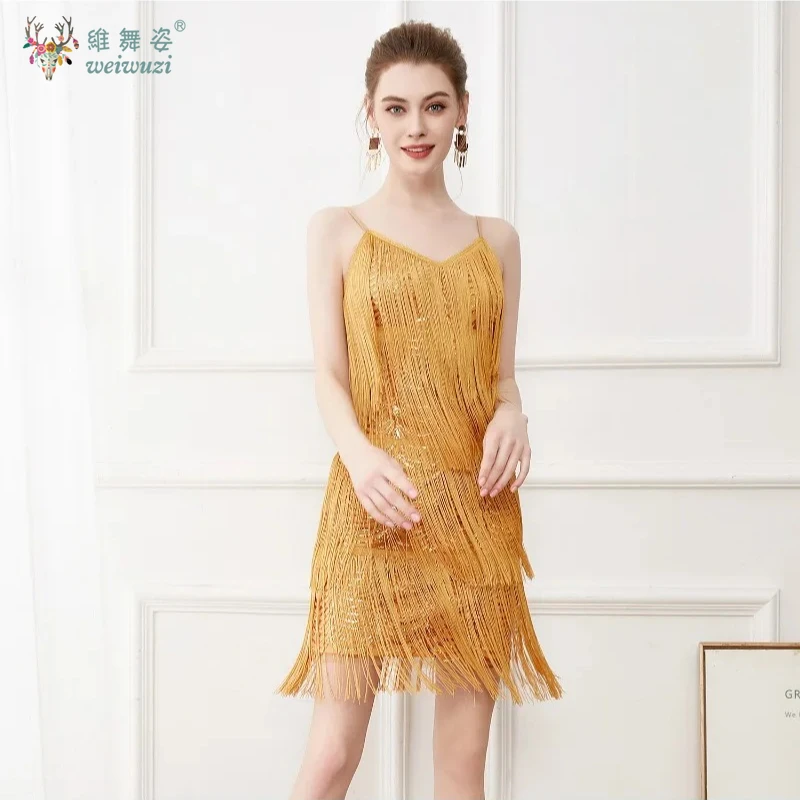 패션 파티 섹시 슬립 스팽글 캐미솔 태슬 라틴 댄스 파티 생일 프롬 칵테일 볼룸 탱고 섹시 V넥 드레스