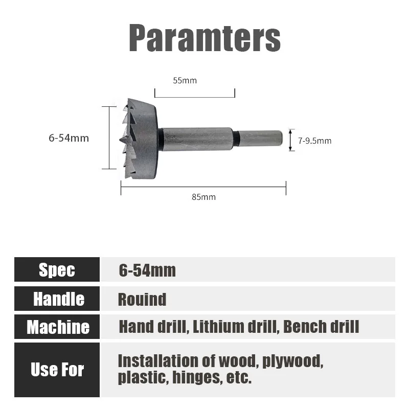 1pcs 6mm-54mm Multi-tooth Forstner Woodworking tools Hole Saw Hinge Boring drill bits Round Shank High Carbon Steel Cutter