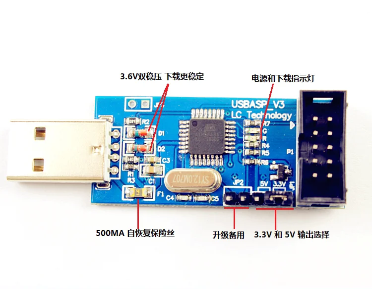 USBASP Downloader ISP Downloader AVRISP STK500 10PIN to 6PIN Adapter Board