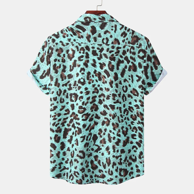 Hawaiian Men\'s Shirt Funny Leopard Print Male Clothing Polka Harajuku Short Sleeve T-shirt Fashion Streetwear Shirt For Man Tops