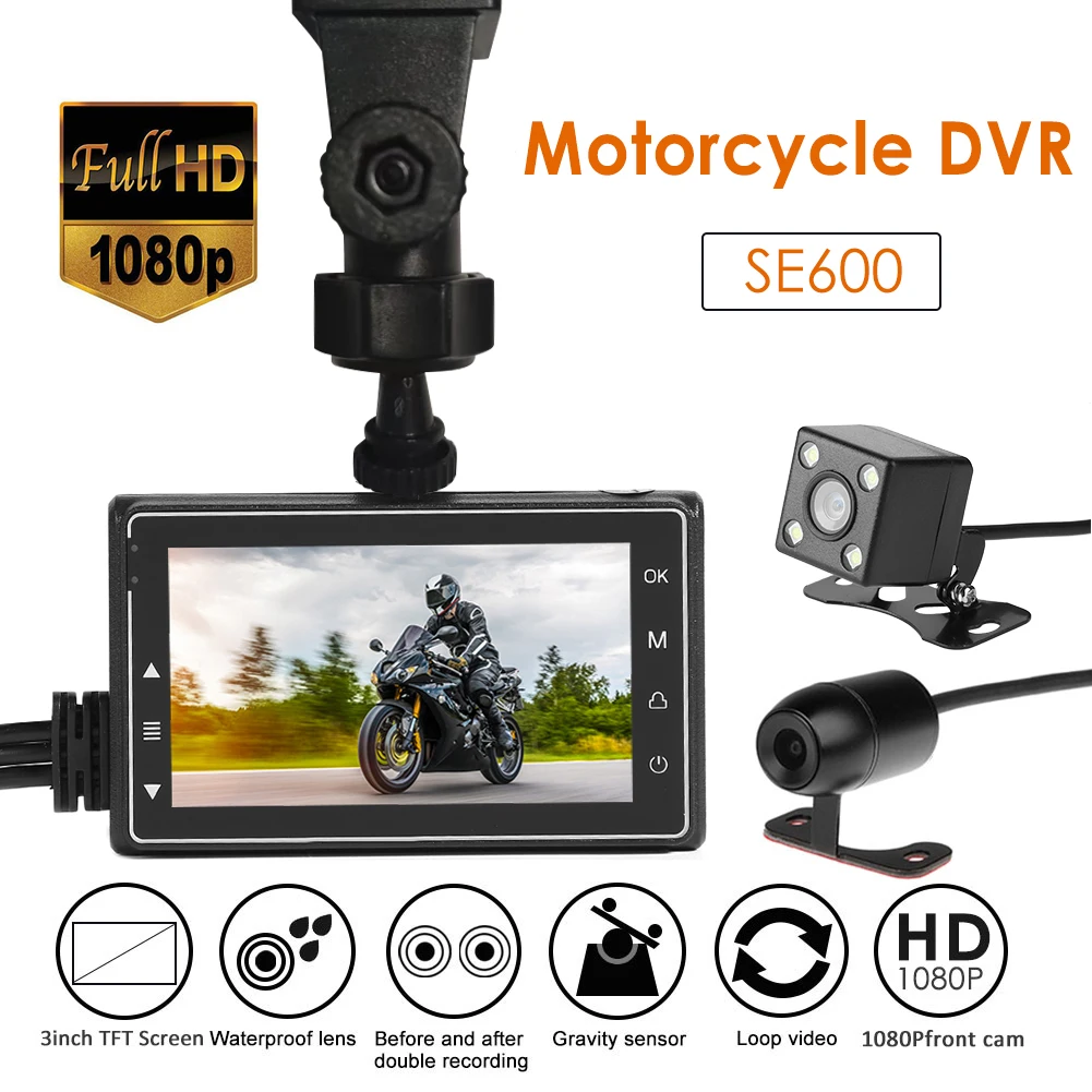 SE600 Dual 1080P Motorcycle DVR Full Body Waterproof Moto Camera WiFi GPS Dash Cam Front Rear Driving Video Recorder Black Box