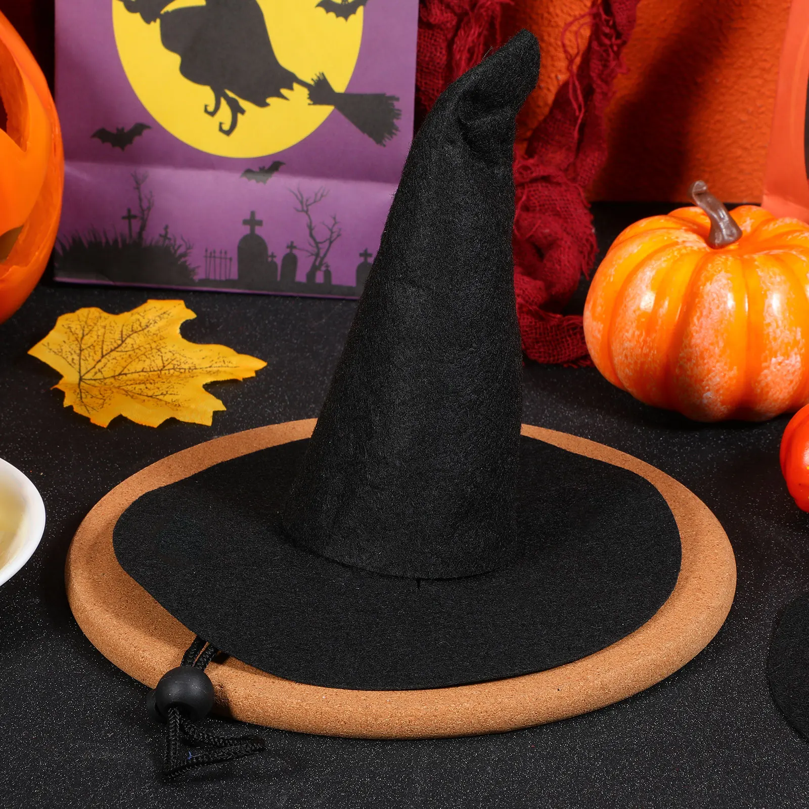

2Pcs Mini Halloween Witch Hat Soft Nonwoven Fabric Comfortable Fit for Pets Costume Accessory Wizard Costume