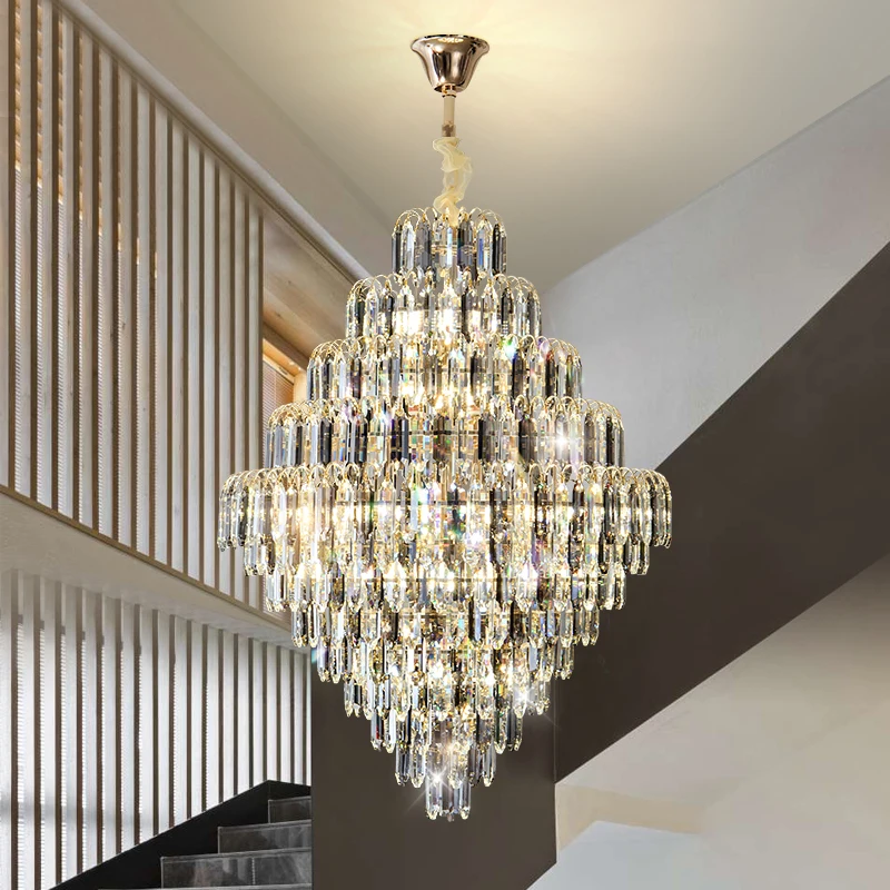 Post Modern Luxury Hotel Lobby Chandelier Interior Design Villa Living Room Rotating Staircase Crystal Pendant Light
