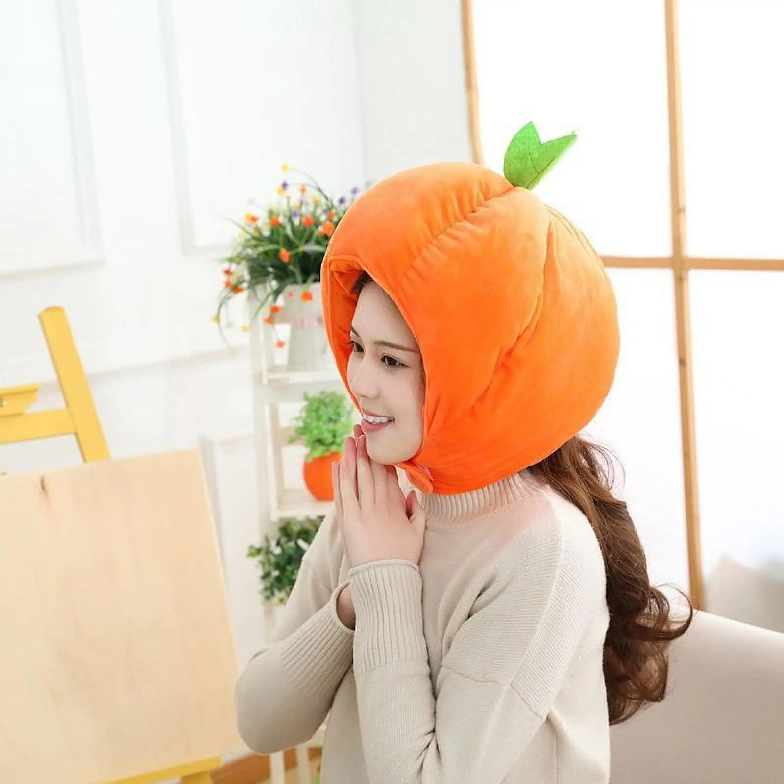 

Stuffed Pumpkin Shaped Headgear Hat Child Costume Hat for Gift Holidays Party
