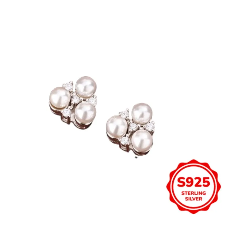 

Exquisite and Elegant Authentic S925 Silver Triangle Pearl French Romantic Ladies Earrings