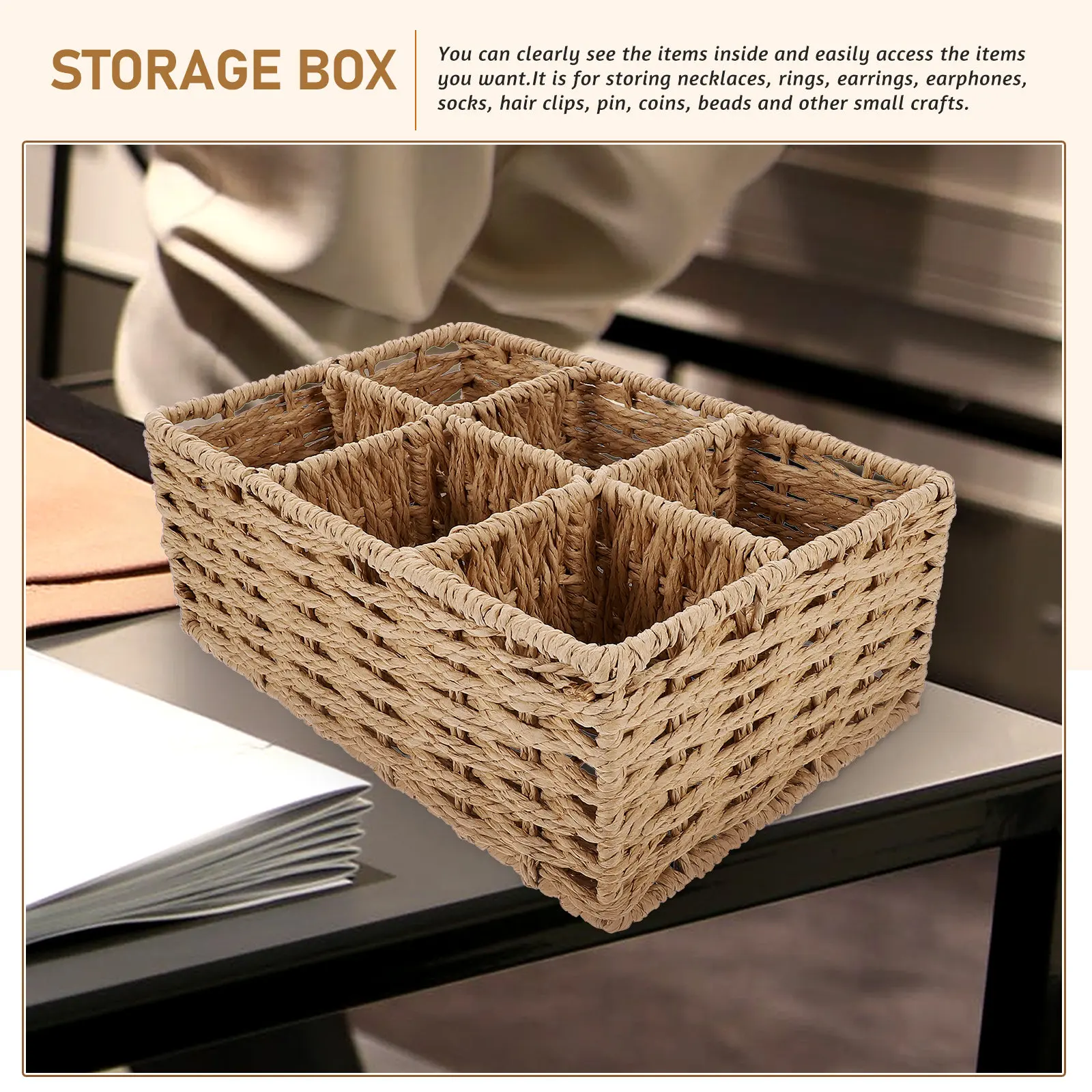 1Pcs Six-Grid Sundries Holder Multi-Purpose Desktop Box Sturdy Hand-Woven Design for Jewelry Accessories Hair Clips Pins Beads