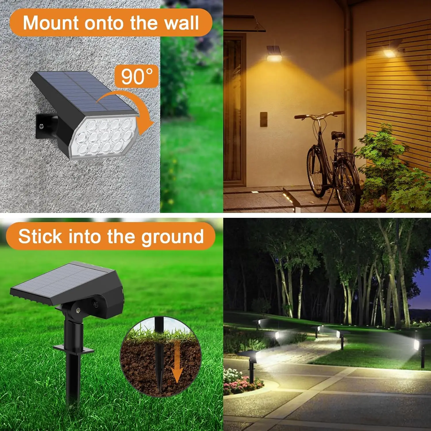 Solarstrahler für den Außenbereich, 52 LEDs, 3 Modi, Solar-Landschaftsstrahler, IP65, wasserdichte Wandleuchten für Gehweg, Hof, Garten – Detail 10
