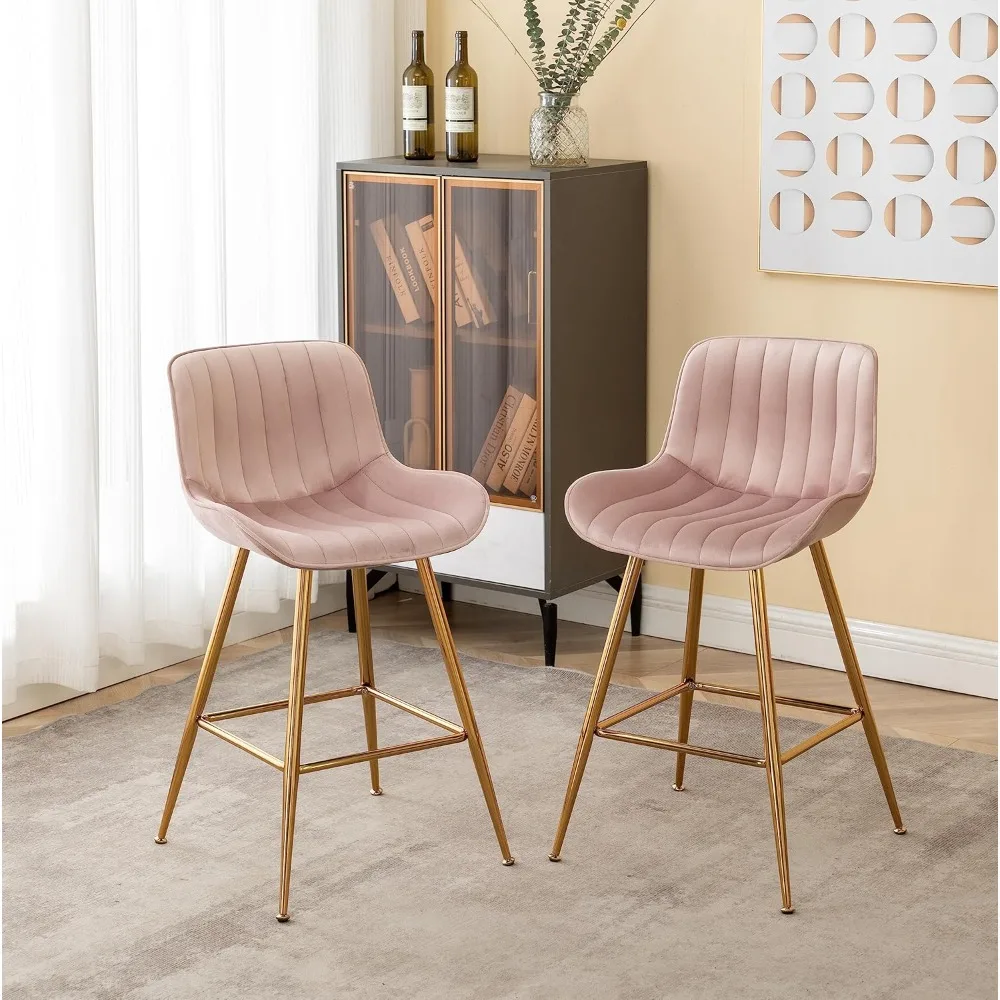 

Bar Stools Set of 2, Velvet Counter Stools with Footrests, 24” Armless Counter Height Chairs for Bar, Kitchen, Living Room