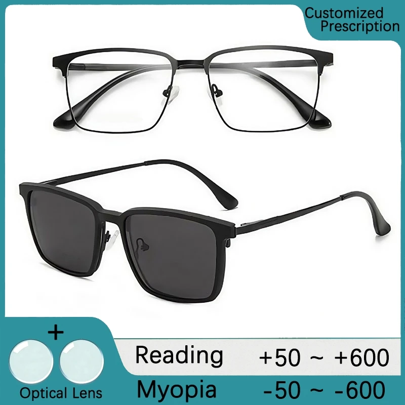 Gafas de Sol Magnéticas de Doble Uso con Clip para Hombre, Montura Metálica Retro de Media Montura, Lentes Polarizadas para Miopía