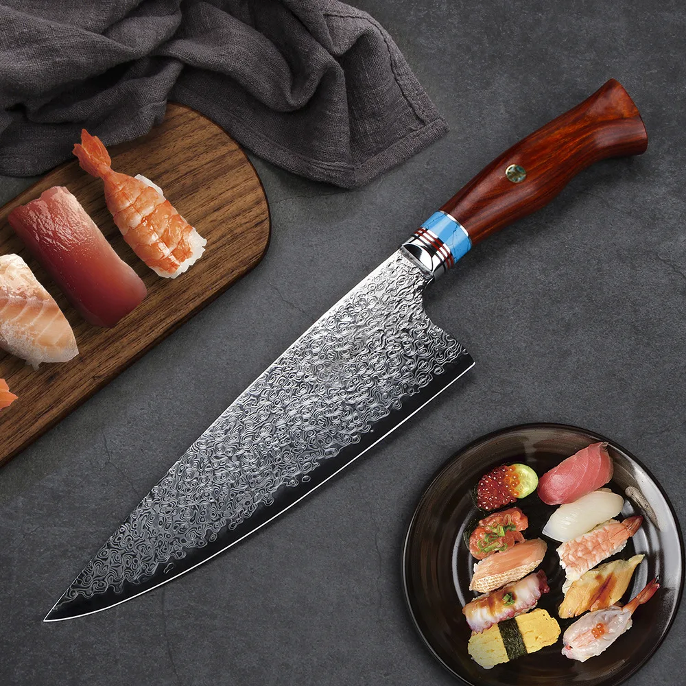 8.5 Inch Gyutou Knife With Wood Box 67 Layers Damascus VG10 Steel Blade Sharp Chefs Cleaver Sashimi Slicing Sushi Kitchen Knives