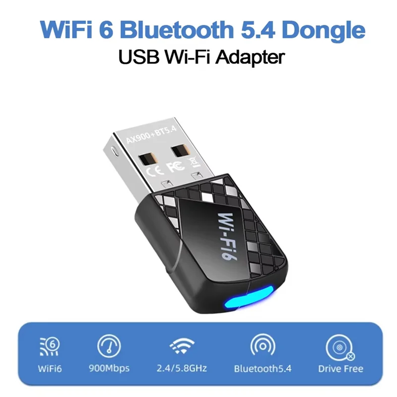 HFES AX900 USB Wifi 6 Bluetooth 5.4 アダプター 2 in 1 ドングル デュアルバンド 2.4G 5Ghz ネットワーク ワイヤレス レシーバー 無料ドライバー