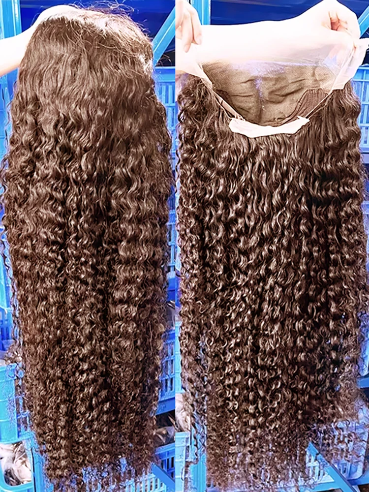 

250% Chocolate Brown Deep Wave Human Hair Wig 30 40 Inch Transparent 13x6 13x4 Lace Frontal Wigs For Women Water Wave Curly Wigs