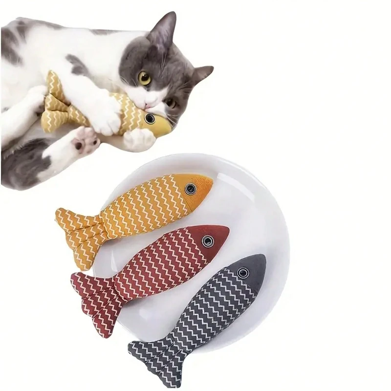 1PC Cat Toy Self Hi Relief Peppermint Linen Simulation Fish Tease Cat Grinding Stick Baby Cat Scratching Board Pet Supplies
