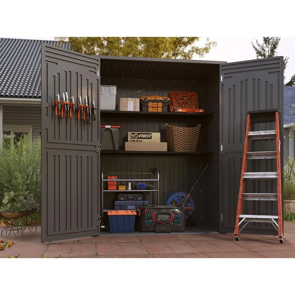 سقيفة تخزين خارجية بلاستيكية عمودية بطول 60 قدمًا مكعبًا، خزانة أدوات حديقة مقاومة للماء، 4.5 م × 2.3 م #4