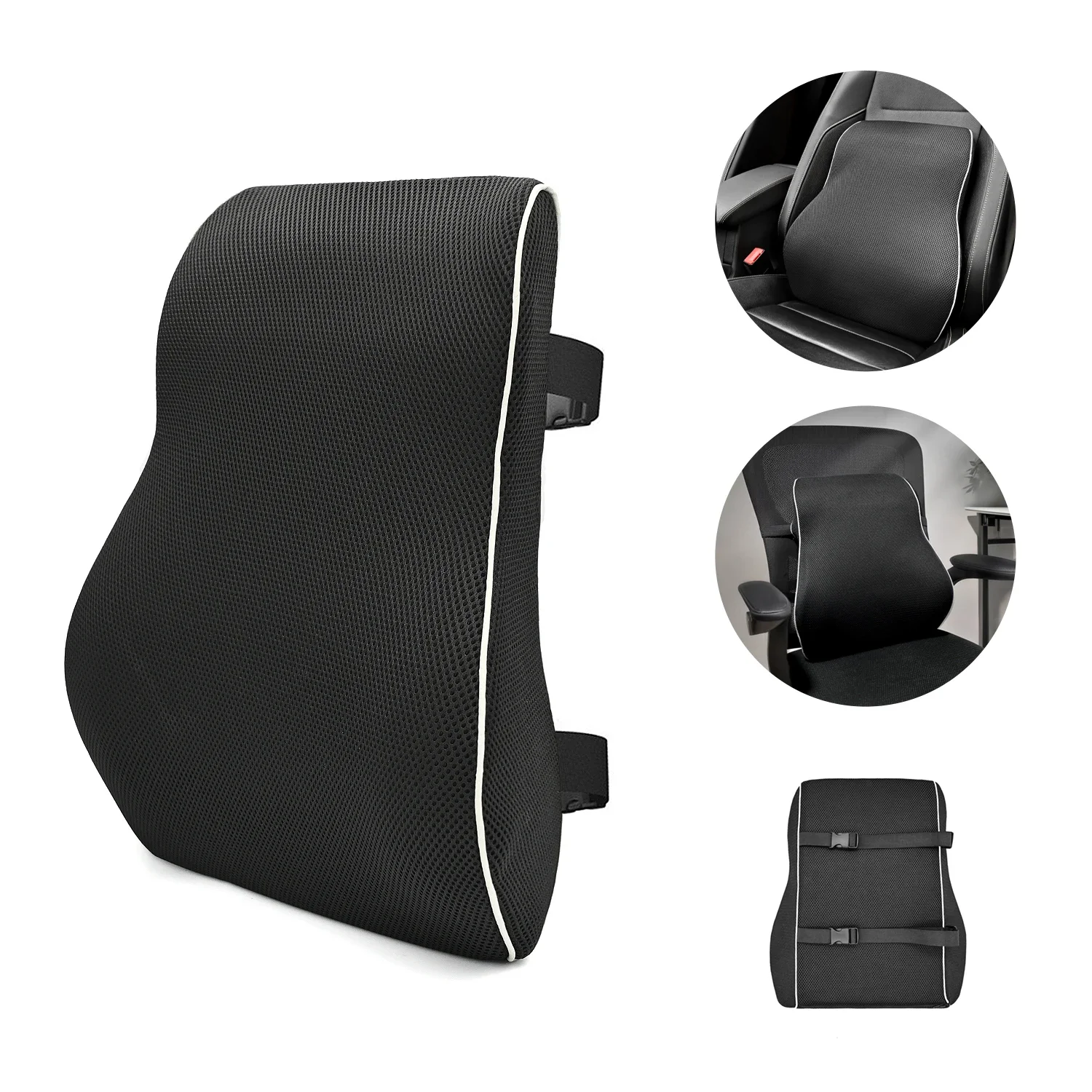 Almofada de apoio lombar antiderrapante, espuma de memória, alivia dores nas costas, assento de carro, almofada macia e confortável para escritório, casa, carro, 1 peça