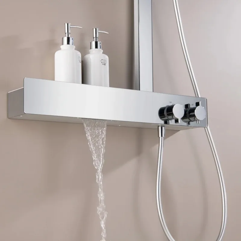 Luxury Chrome Shower Faucet Set Dual Handle Best Selling Contemporary Style Exposed Taps Mixer Rain Jet Soft Spray Made Brass