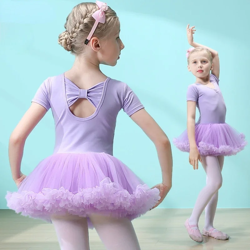 Short-sleeved Ballet Dress Summer Girls Gymnastic Ballet Leotard Tutu Dance Dress Kids Summer Ballerina Clothing Dance Wear