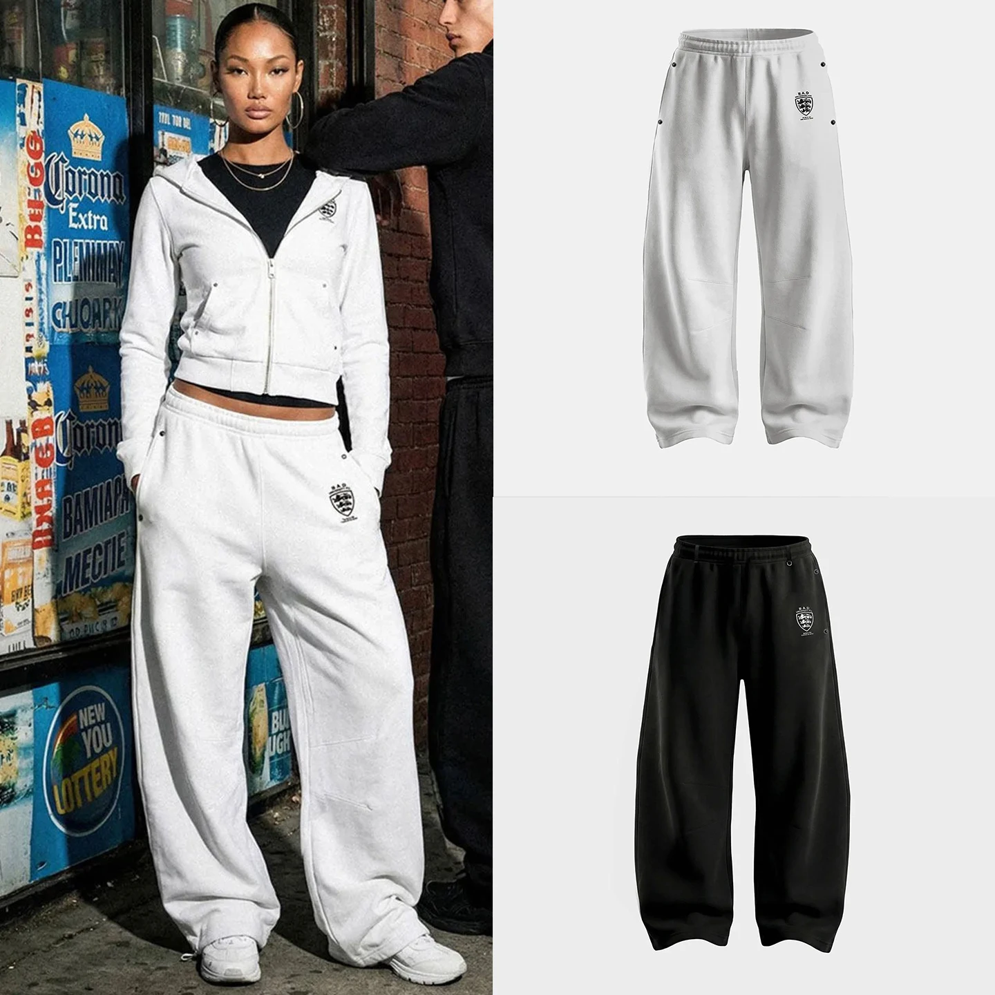 

American Style Retro Sporty Casual Pants Women Loose Wide Leg Knife Embroidery Long Trousers Trendy High Waist Natural Waist