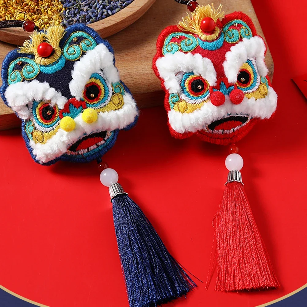 Dancing Lion DIY Embroidery Handmade Necklace Women Protective Talisman Bags Couples Cute Pendant Amulet Cross Stitch Sachet