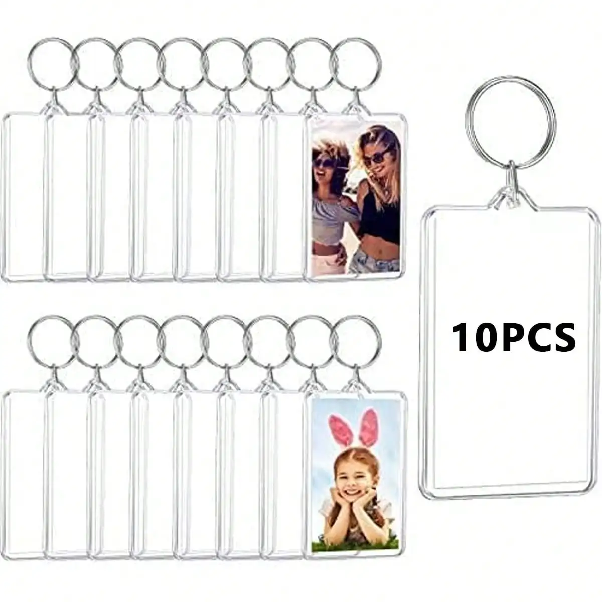 

20pcs Clear Acrylic Photo Keychains, Rectangular DIY Double-Sided Frame for Car Bag Charm, School Gift, Y2K Cute Decor