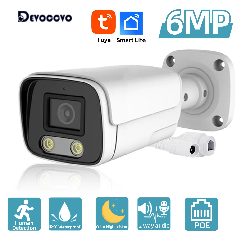 

Tuya 6MP POE IP Camera Full Color Night Vision Waterproof Smart Life Video Security Surveillance CCTV Bullet Cameras 5MP IP Cam