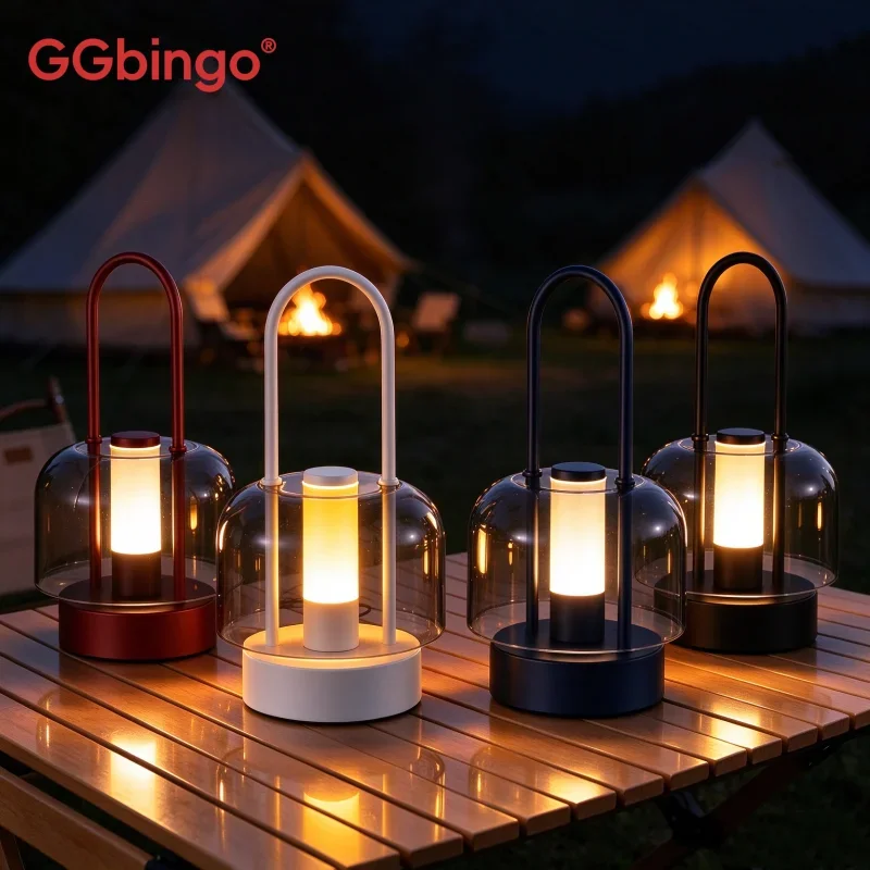 ggbingo-充電式ポータブルランタン、卓上ランプ、ハンディライト、ワイヤレスledナイトライト。ミニマルなデザインで、ベッドサイド、キャンプ、家庭のインテリアに最適。