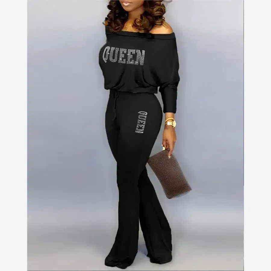 

Комбинезон с открытыми плечами и буквами со стразами, длинные брюки с высокой талией, уличный сливной зимний цельный костюм с блестками и бриллиантами Dr