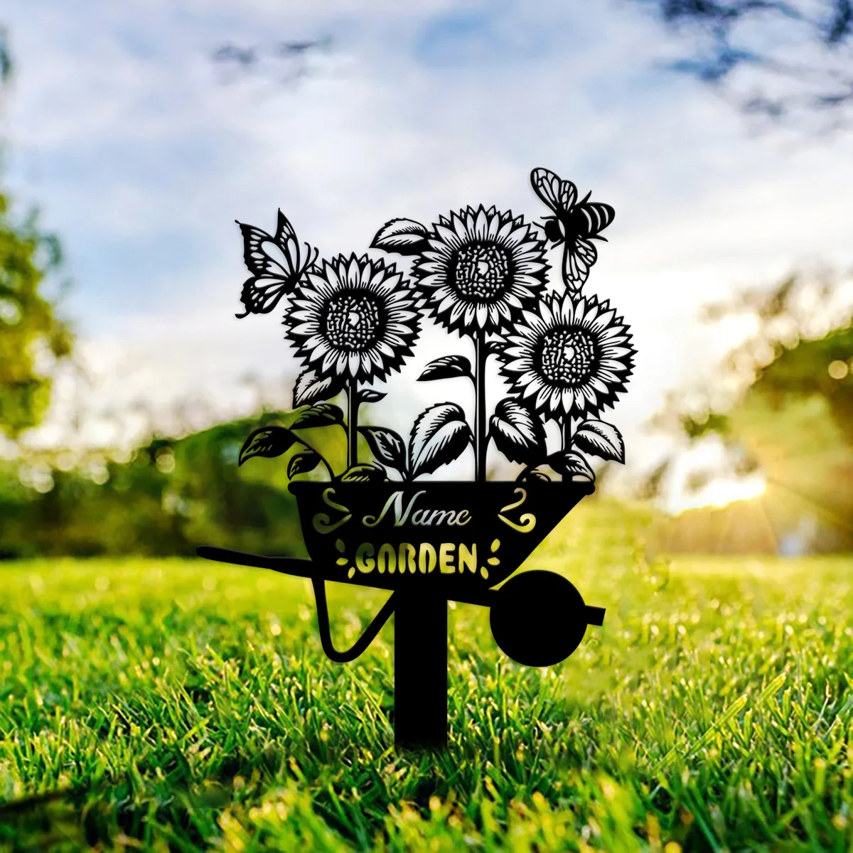 

Custom Personalized Sunflower Metal Garden Stake, Custom Garden Name Sign, Flower with Stakes Garden Sign, Sunflower Garden Art