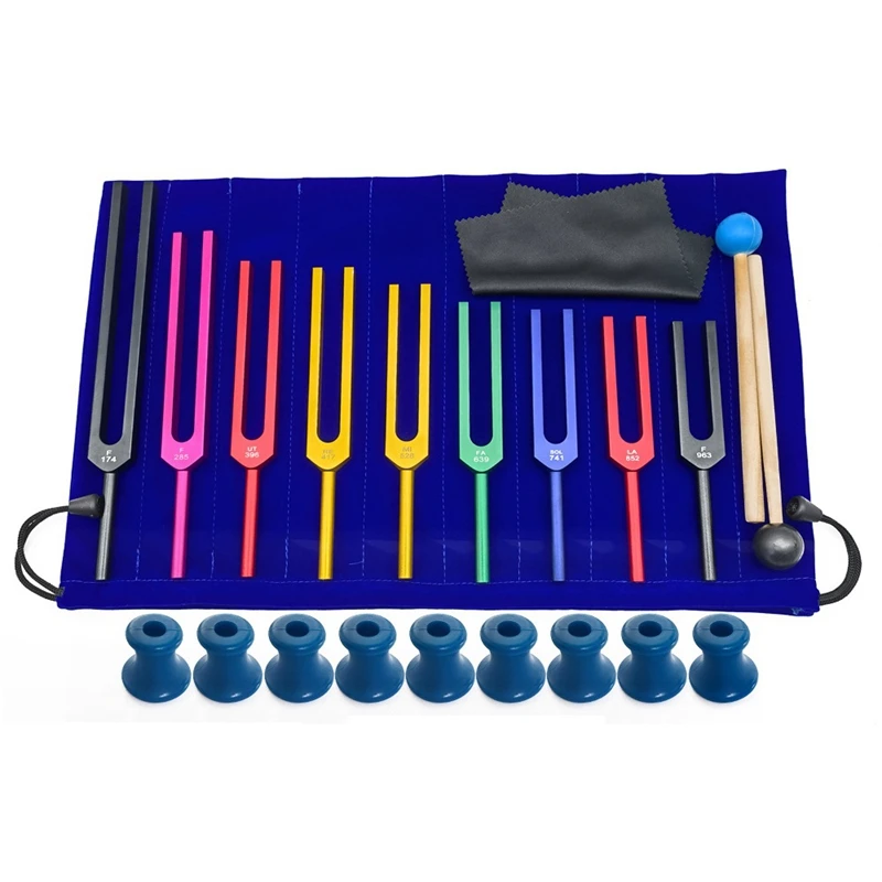 9 Piece Colorful Solfeggio Aluminum Alloy Tuning Forks Tuning Forks For Therapy, Voice Therapy Pink