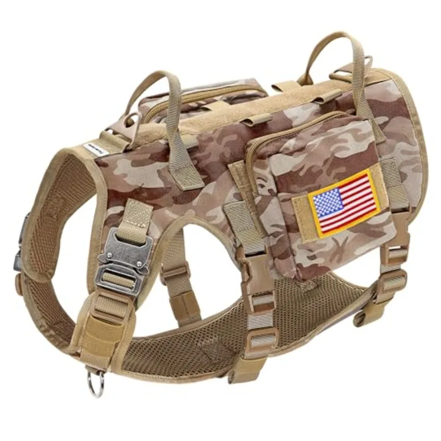 Tactical Dog Harness Tactical Dog Collar with Bungee Leash Set, No Pull Military Dog Harness for Walking Training, Adjustable f