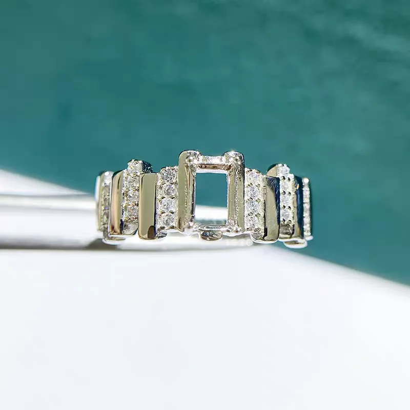 MeiBaPJ 4*6 مستطيل الحجر 925 فضة موضة حلقة حامل لتقوم بها بنفسك دعم فارغ للنساء غرامة مجوهرات Charm