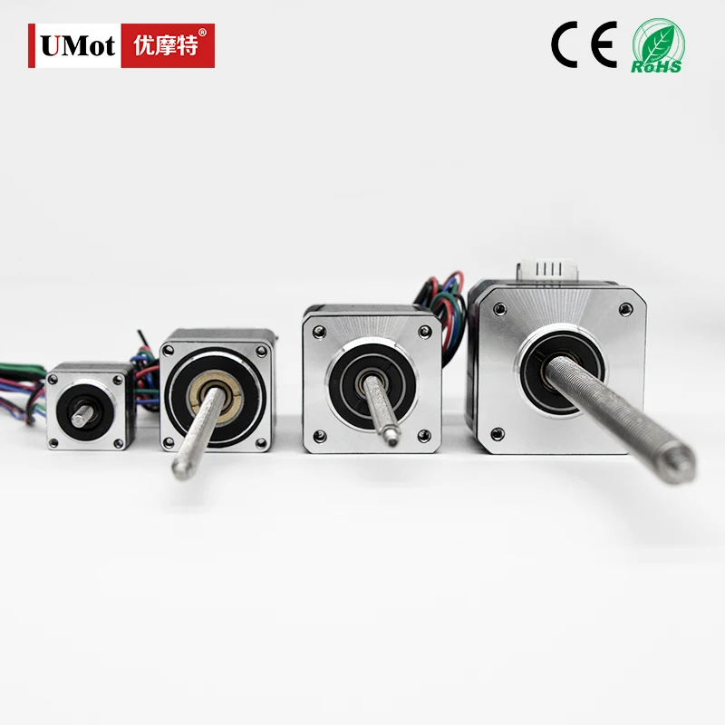 

UMOT 1,8 градуса постоянного тока, незапотевающий линейный шаговый двигатель, ходовой винт Nema 8/11/14/17/23 Длина 50-420 мм, ход 2-10 мм, тяга 9-680N с ЧПУ