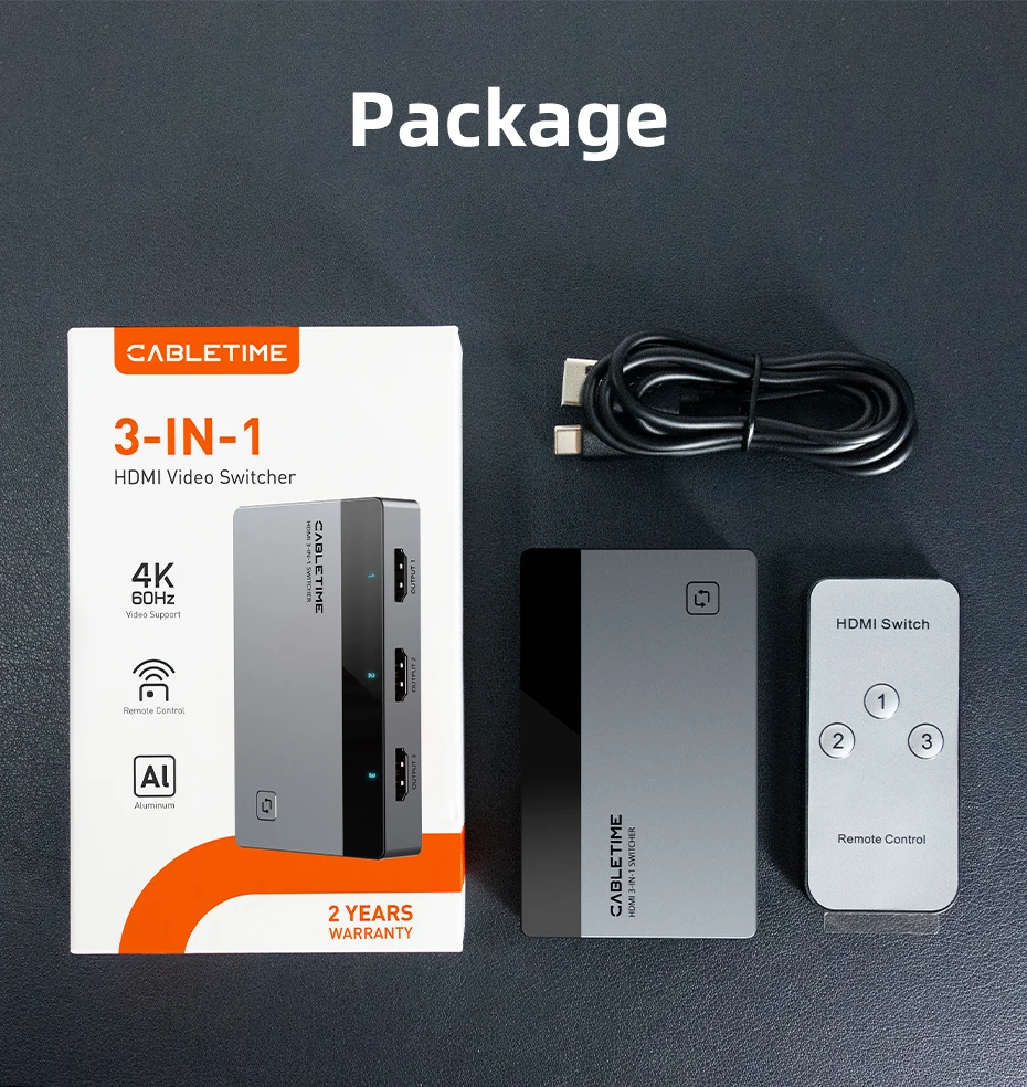 CABLETIME 3-in-1-HDMI-Umschalter 4K 60 Hz HDMI-Splitter für HDTV Xiaomi Mi Box PS5 3-in-1-Ausgang HDMI-Schalter für Laptop MacBook – Detail 14