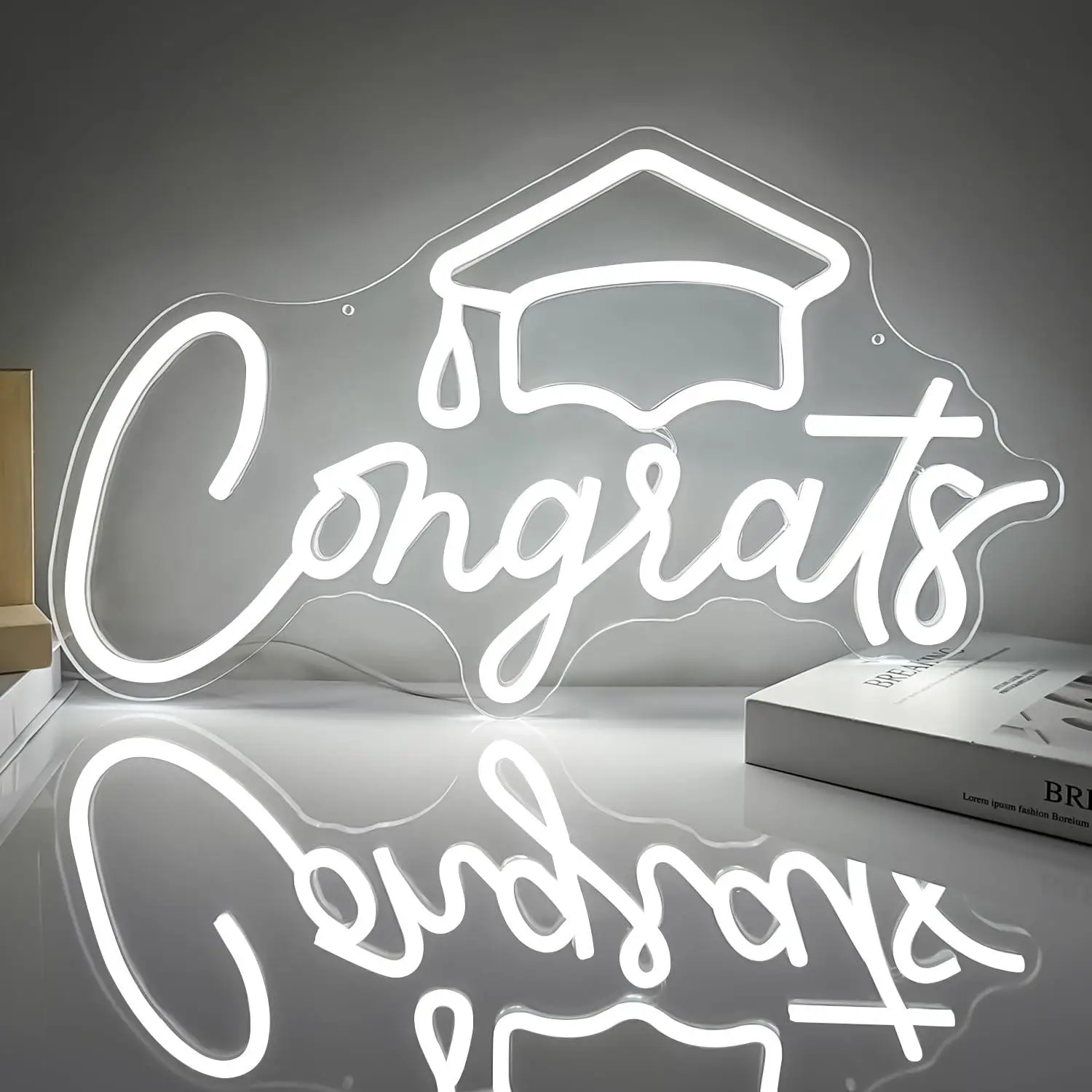 Congrats Grad Neon Sign USB Dimmable LED Light for Graduation Party Backdrop Celebration Neon Wall Art Decor Gift for Students