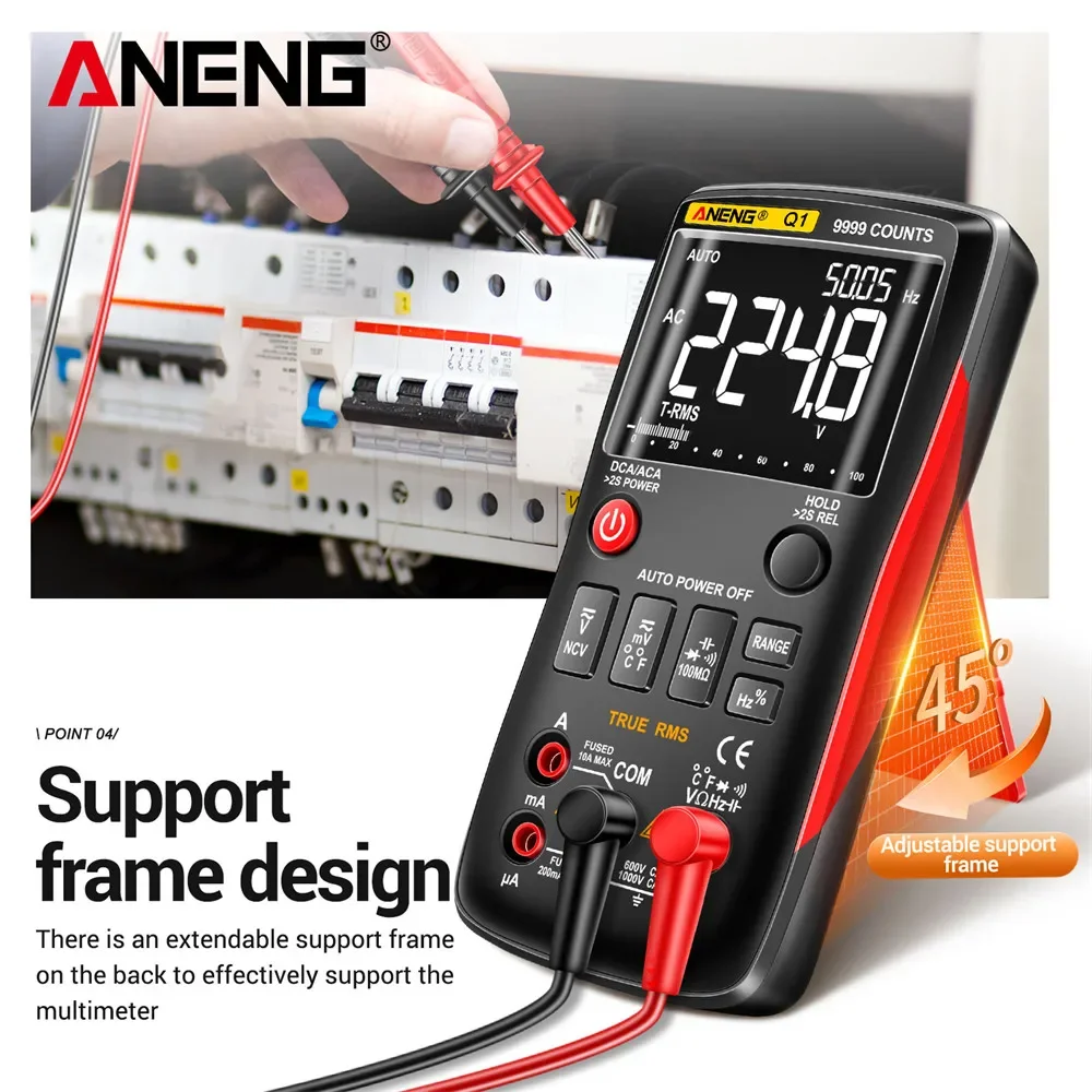 Imagem -04 - Multímetro Digital 9999 Analógico Tester True Rms Multímetro Profissional Faça Você Mesmo Transistor Testadores Ncv Capacitor Medidor Lcr Aneng-q1