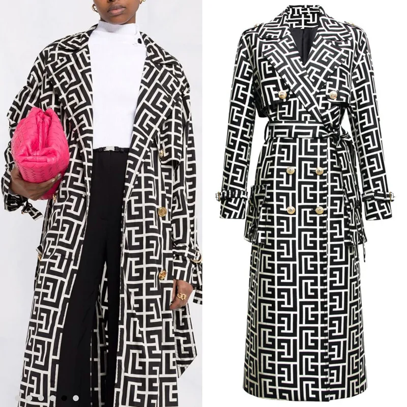 HKSH Frühling Herbst Neue Frauen Lange Trenchcoat Jacquard Zweireiher Gürtel Elegante Büro Dame High-end-Windjacke Ins HK13135