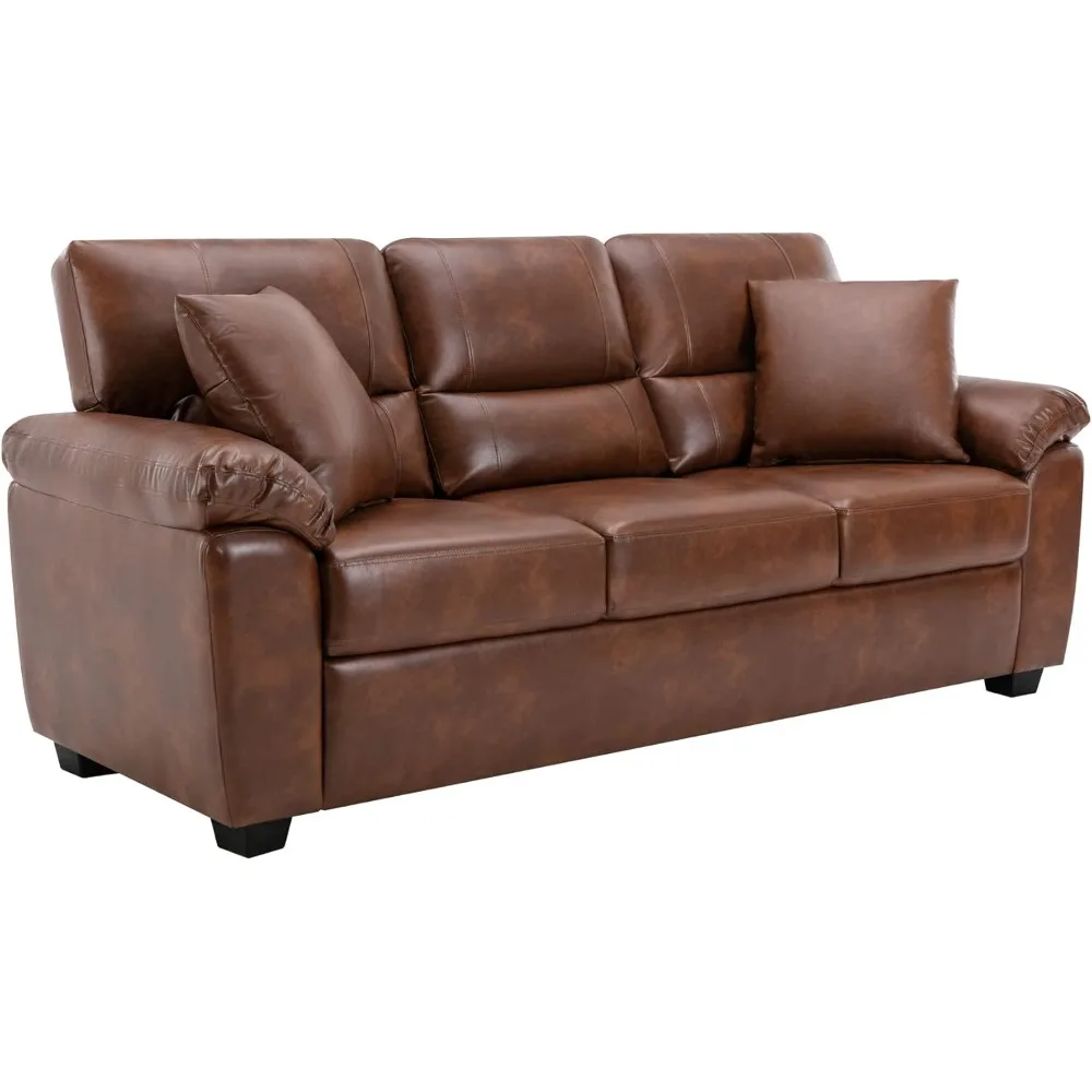 

Faux Leather Sofa Couch, Mid-Century Modern Luxury and Comfy Furniture Sleeper Couches for Living Room, Apartment, Office