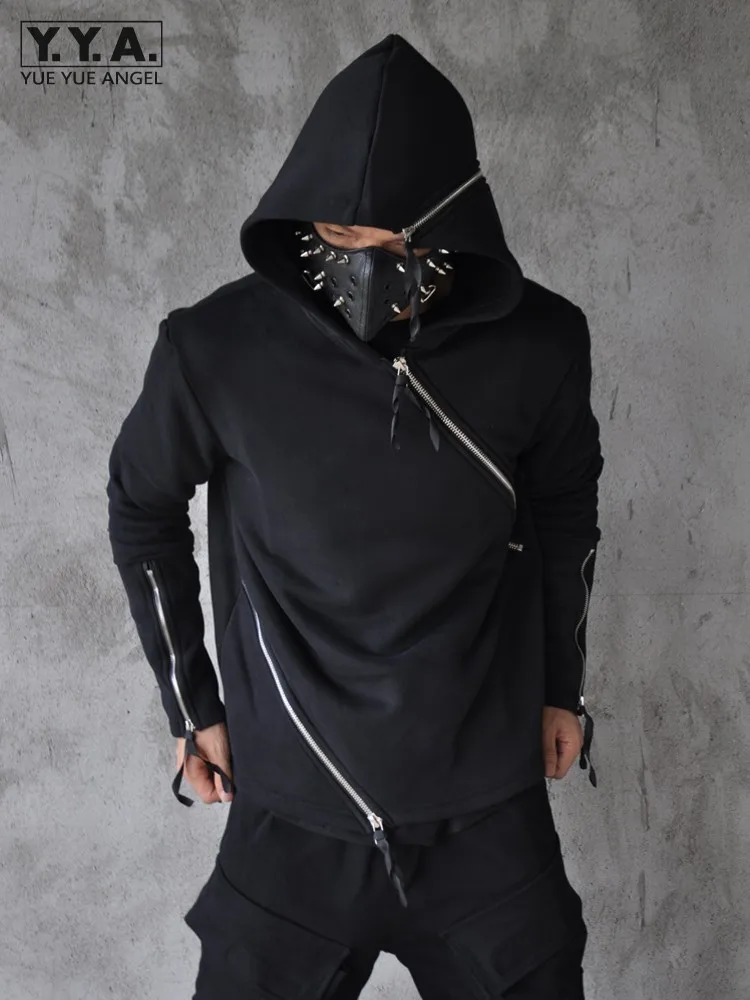 Black Gothic Mens Hooded Sweatshirt Zippers Wizard Hat Slim Fit Tops Casual Streetwear New Autumn Fleece Lining Hoodies Pullover