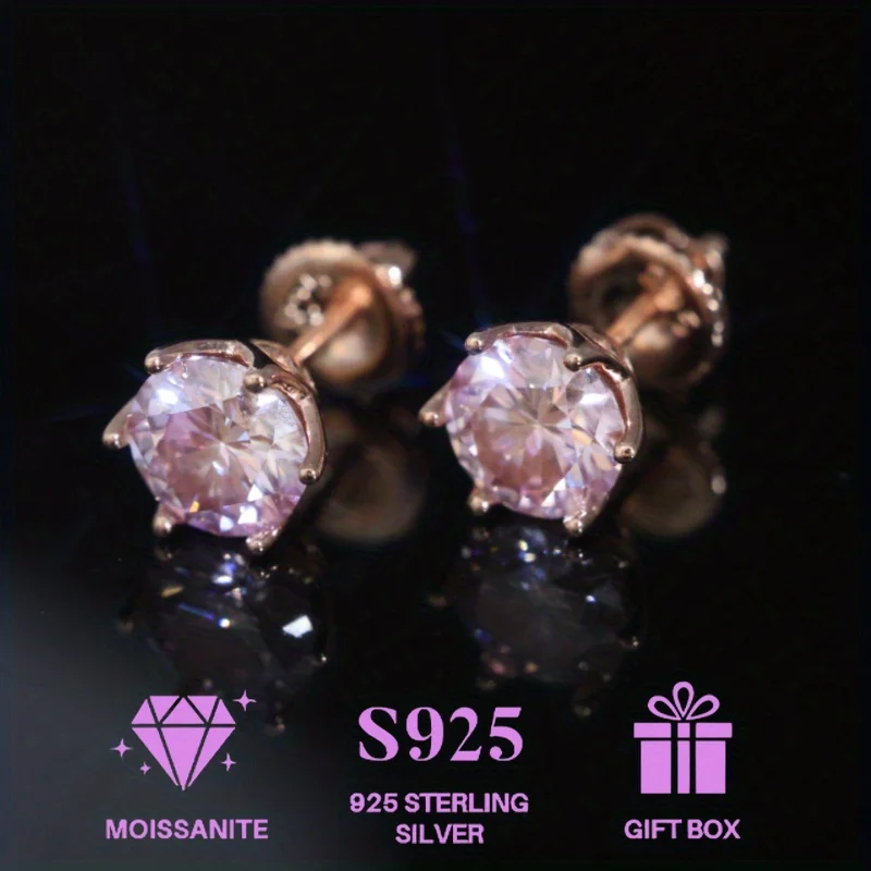 100% مويسانيتي 925 فضي وردي اللون 6 الشق أقراط مطلية بالذهب الوردي أنيقة النساء حفل زفاف هدية عيد ميلاد أقراط #6