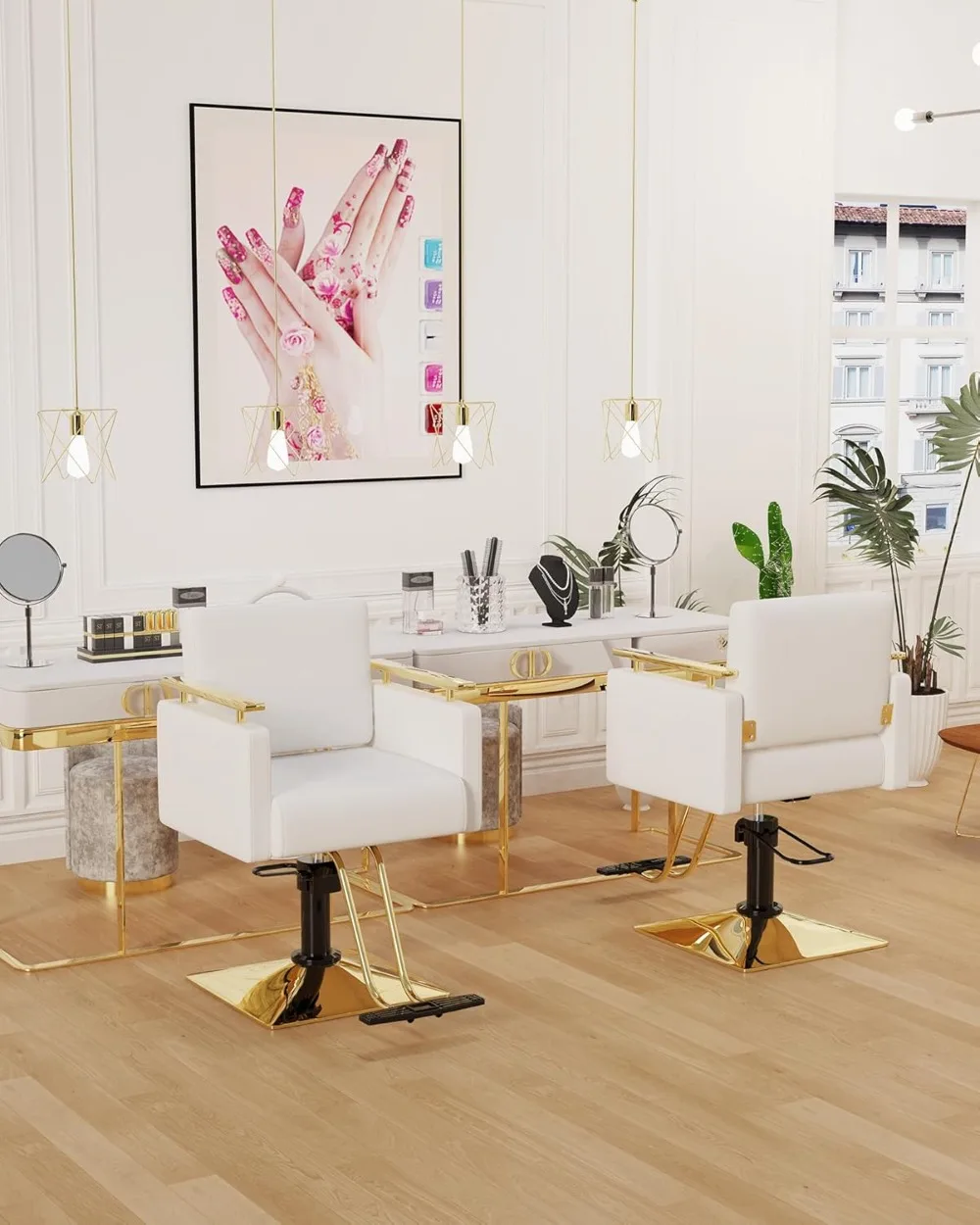 

Salon Chair, Barber Chair with Stainless Steel Armrest, Salon Styling Chairs for Hair Stylist, Hydraulic Salon Chair