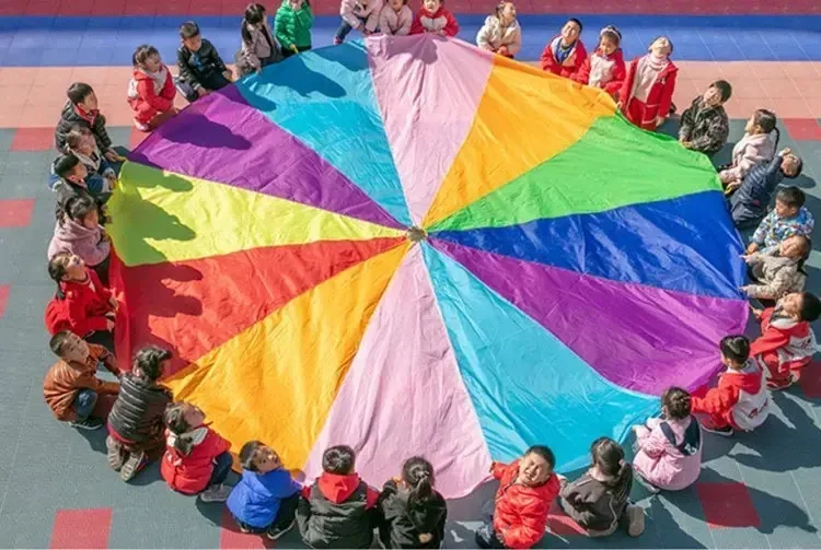 [Zabawna] gra sportowa 2M/3M/4M/5M/6M średnica Outdoor Rainbow Umbrella spadochron zabawka Jump-Sack Ballute Play mata do gry zabawka prezent dla dzieci