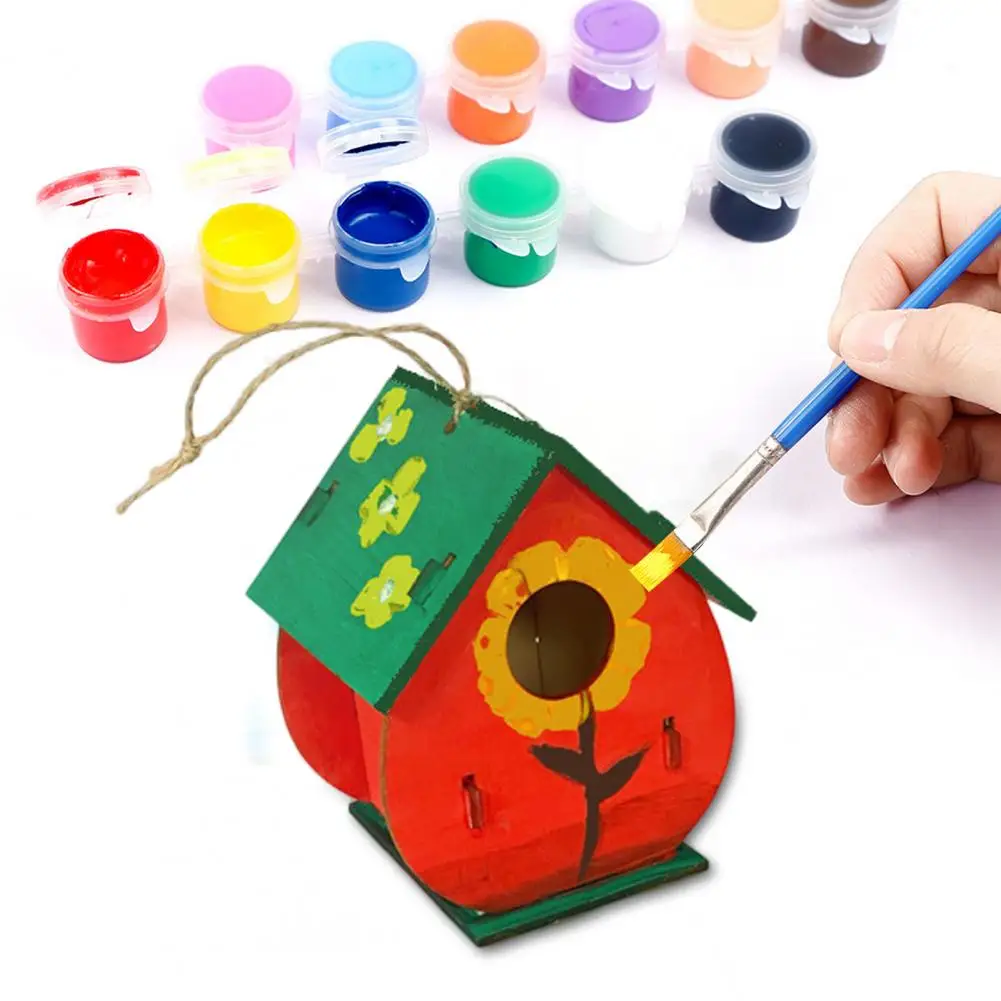 1 Set Bird House Construction Kit Children DIY Birdhouse Painting Assembling Bird Box Craft Kids Build Paint Birdhouse Gifts