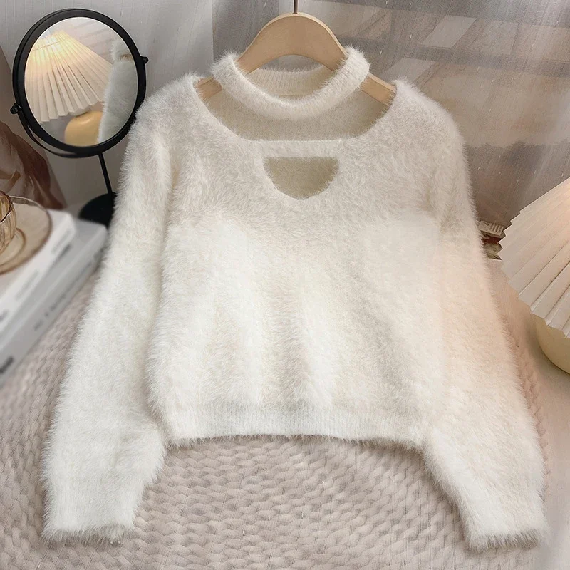 Autumn Winter Ladies Sweater Cardigan Mink Velvet Solid Color Women\'s Pullover Soft Knitted Female Coat Fitting Streetwear