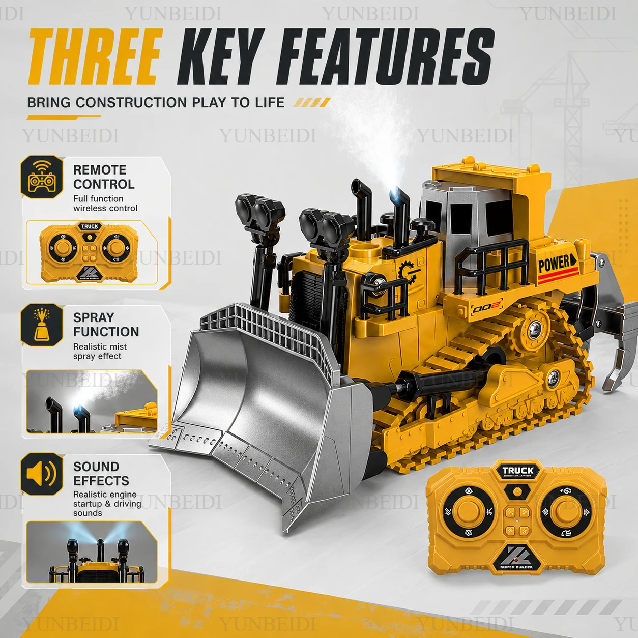1/64 Remote Control Alloy Bulldozer Desktop Game 2.4GHz Remote Control Engineering Mini Bulldozer Children's Toy Christmas Gifts