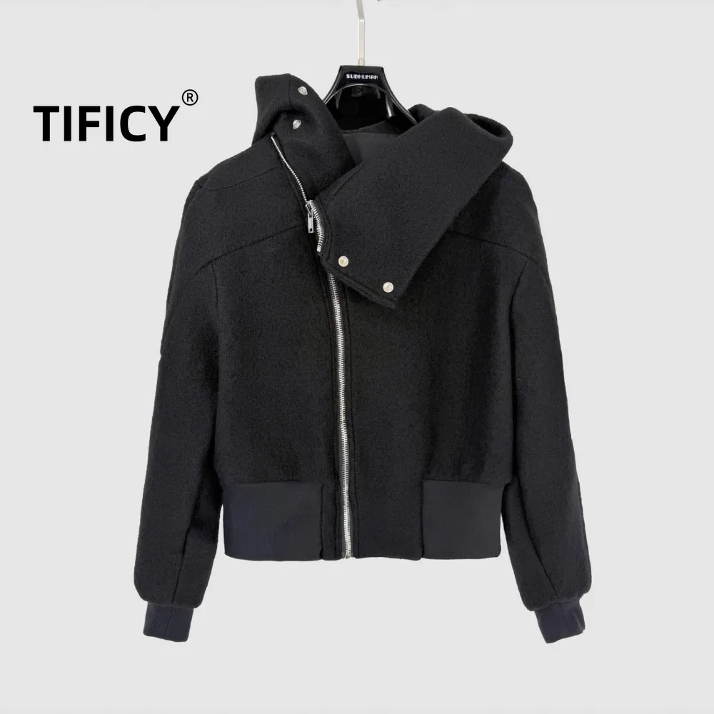 

High Street Dark RO Style Hooded Wool Jackets Men's Black Wool Short Hoodies Flying Jacket Versatile Streetwear Street Jacket