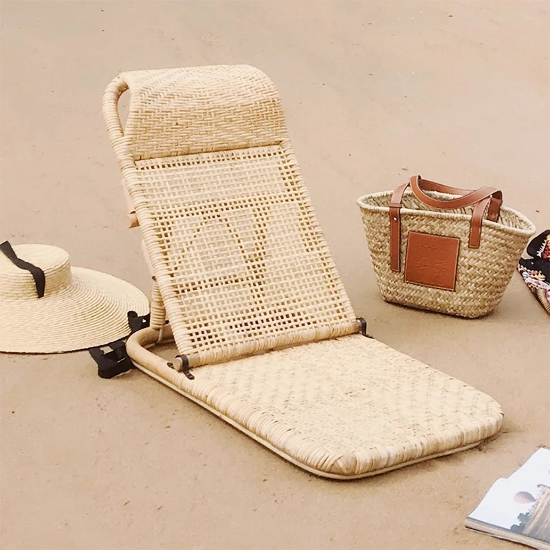 Nordic Beach Chair Backrest Chair Tatami Portable Camping Leisure Rattan Chair Multi-functional Folding Recliner