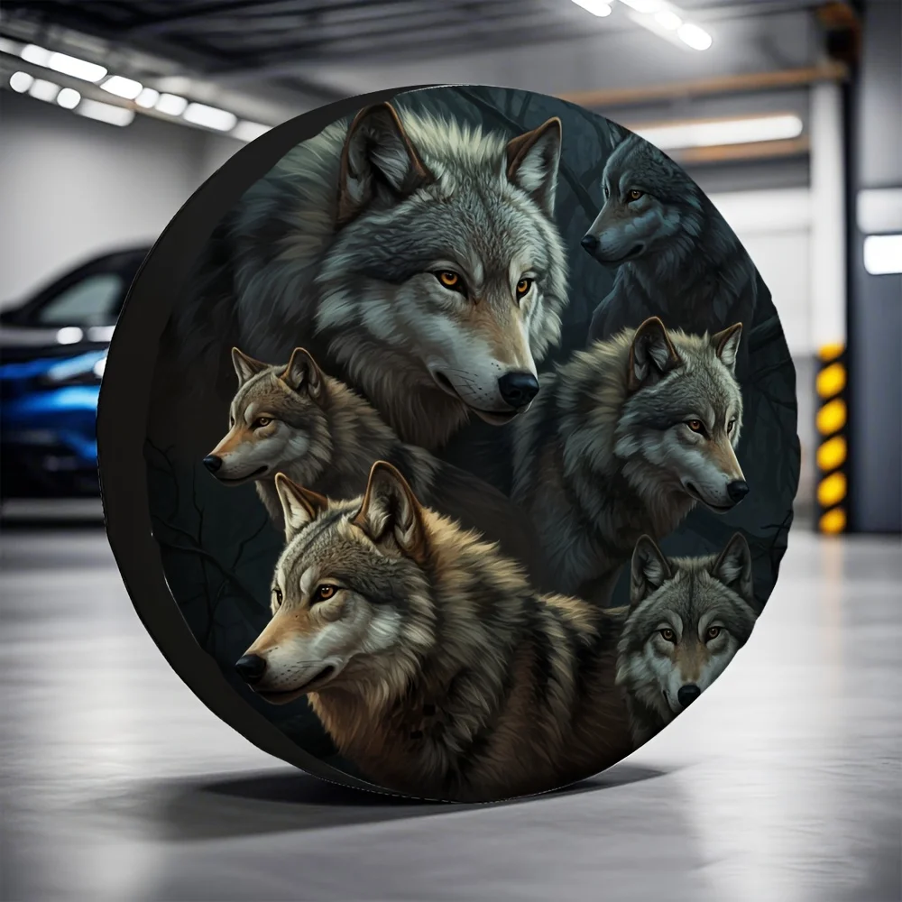 

Wolf Pack Tire Cover Durable Polyester Spare Tire Protector For Indoor Storage