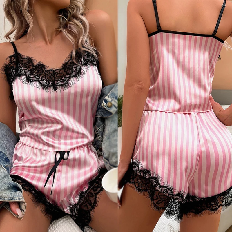 

Два шт./компл. женские сексуальные кружевные пижамные шорты с v-образным вырезом на подтяжках, повседневные женские сексуальные пижамы без рукавов